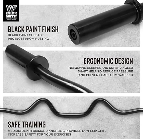 Miniatura 10 de WF Athletic Supply Olympic - Barra de pesas súper rizada, de 4 pies y 48 pulgadas, para discos de peso de 2 pulgadas, barra rizadora para