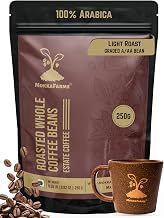 MokkaFarms Roasted Whole Coffee Beans 250g | 100% Arabica | Light Roast, Sundried/Cherry, A/AA Grade | Freshly Roast Estate Coffee | Strong Flavor & Aroma | Farm to Fork Quality | Zip Lock Bag