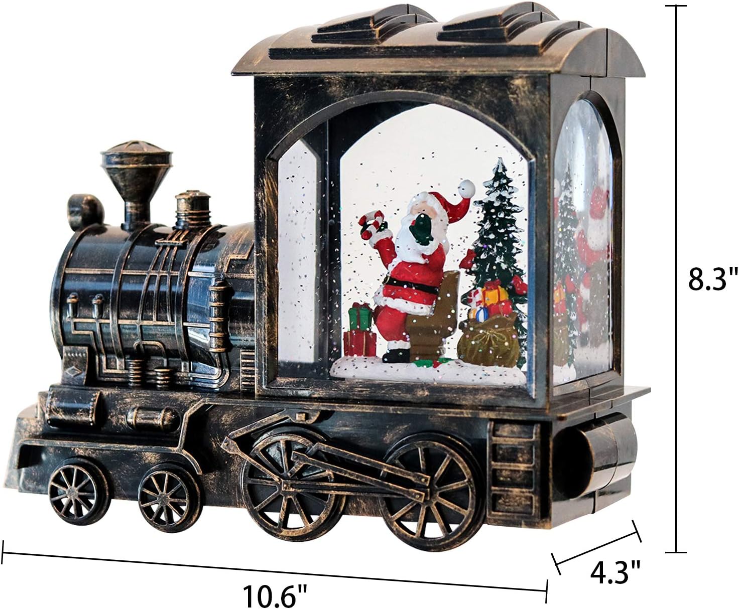 GenSwin Music Lighted Train Snow Globe Lantern Water Snowing Glittering Battery Operated with Timer, Christmas Santa Claus Musical Lighted Home Decoration and Gift(Copper)