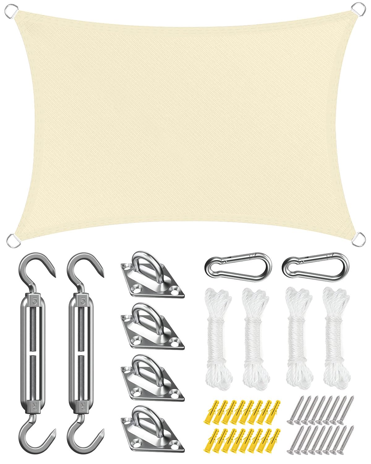 MaxeslaSun Shade Sail Rectangle Waterproof 3 x 2m, 420D Oxford Waterproof Garden Shade Canopy, Garden Canopy with Awning Attachment for Garden Beach Patio, 98% UV Block, Free Fixing Kit, Beige