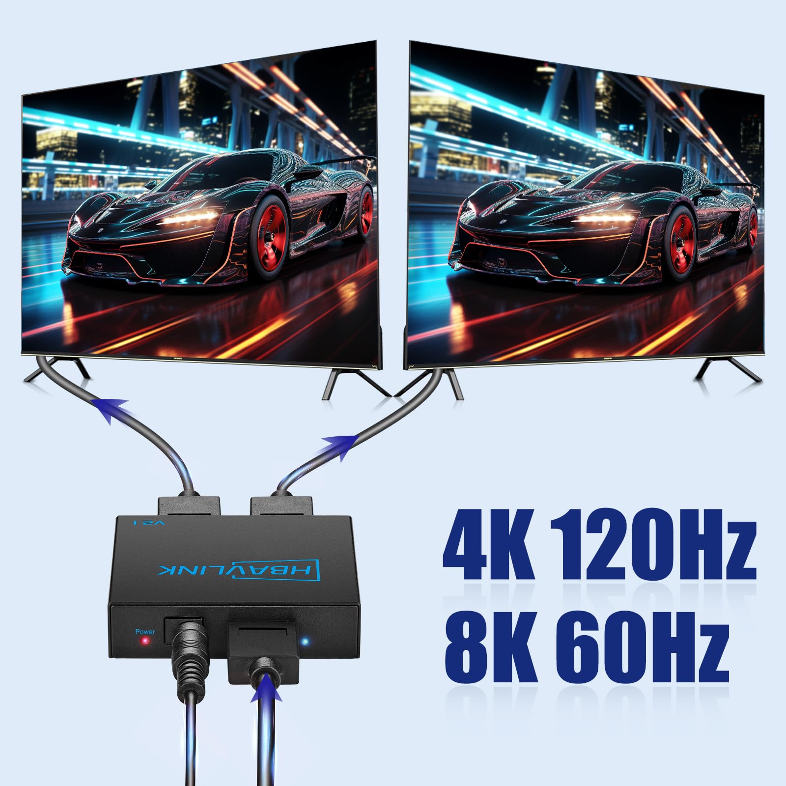 Splitter HDMI 1 ingresso 2 uscite 60Hz - HDCP 2.3, HDR, Dolby /DTS5.1/7.1 - Compatibile con Firestick 4k Max, PS3/PS5 ed Elgato HD60s/x/Pro, Apple TV 4K, Roku Stick (8K HDMI Splitter 1in 2out)