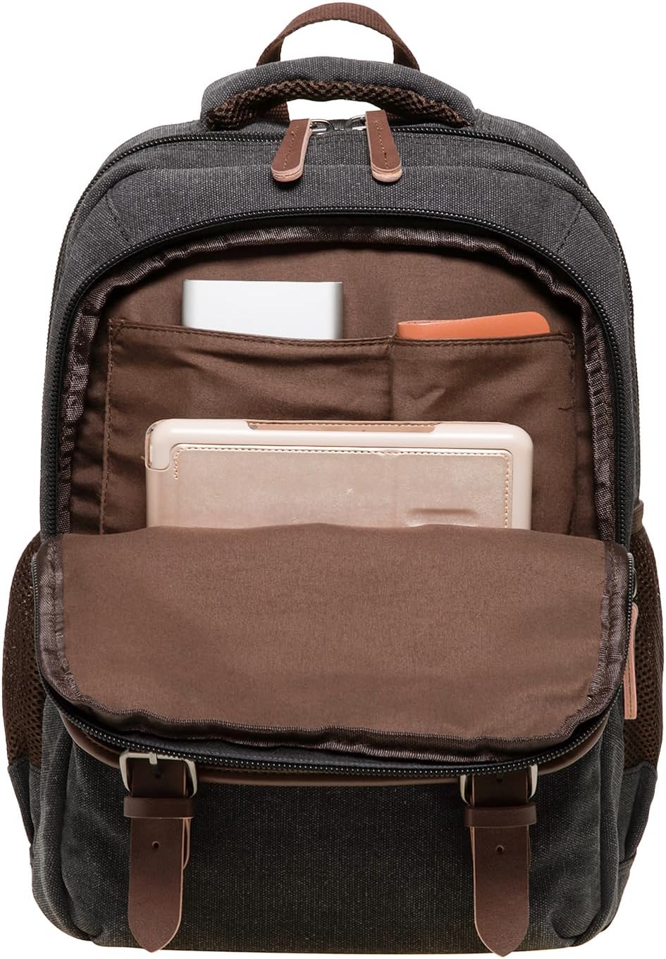 KAUKKO Vintage Canvas Backpack-Large Capacity, Multi-Functional Durable Outdoor Rucksack S28-BLACK, 24.3L