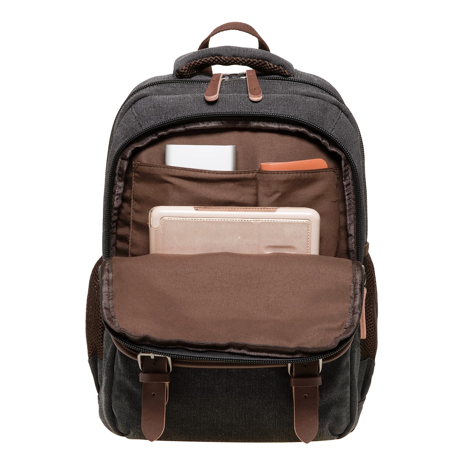 KAUKKO Canvas Zaino per il Tempo Libero per le Donne Uomini, Vintage Zaino da Escursionismo con 14-inch scomparto del Computer Portatile per Lavoro, Escursioni, 24L, Nero-KS28