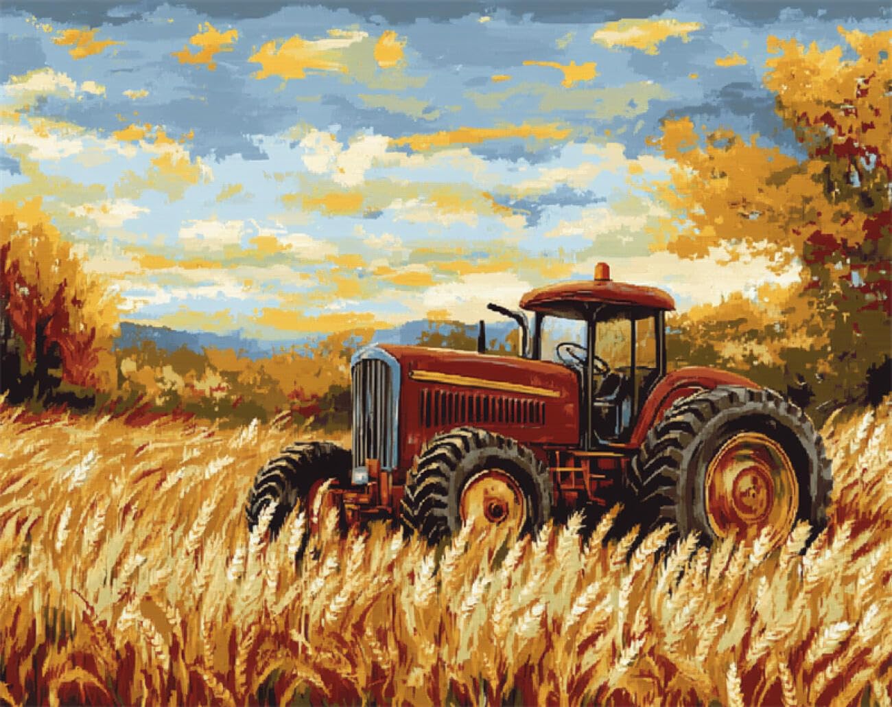 Axiangzik B Diy Printed Cross Stitch Kit Wheat Field Tractor 11Ct 80X100cm