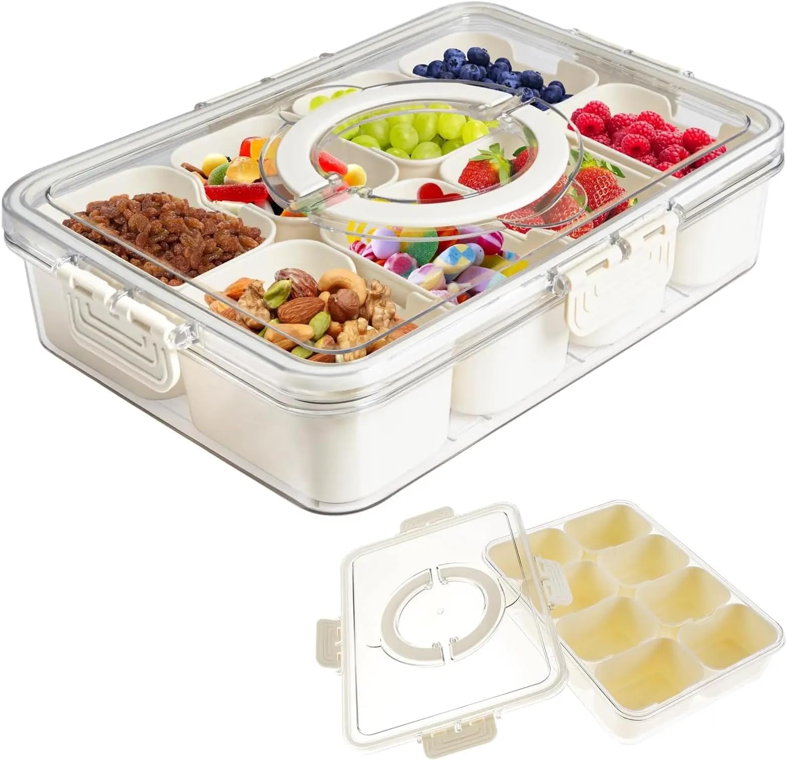 Divided Serving Tray with Lid Veggie Tray with Lid and Handle, Multi-Purpose Snackle Box Container for Charcuterie, Taco Tuesday, Movie Night, Travel, Beach, or Picnic Essentials (8 Compartments)