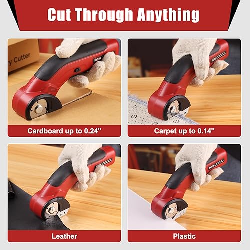 Miniatura 4 de Katerk Cortador de cartón eléctrico de 4.4 V, tijera eléctrica inalámbrica con 2 cuchillas autoafilables con bloqueo de seguridad recargable por
