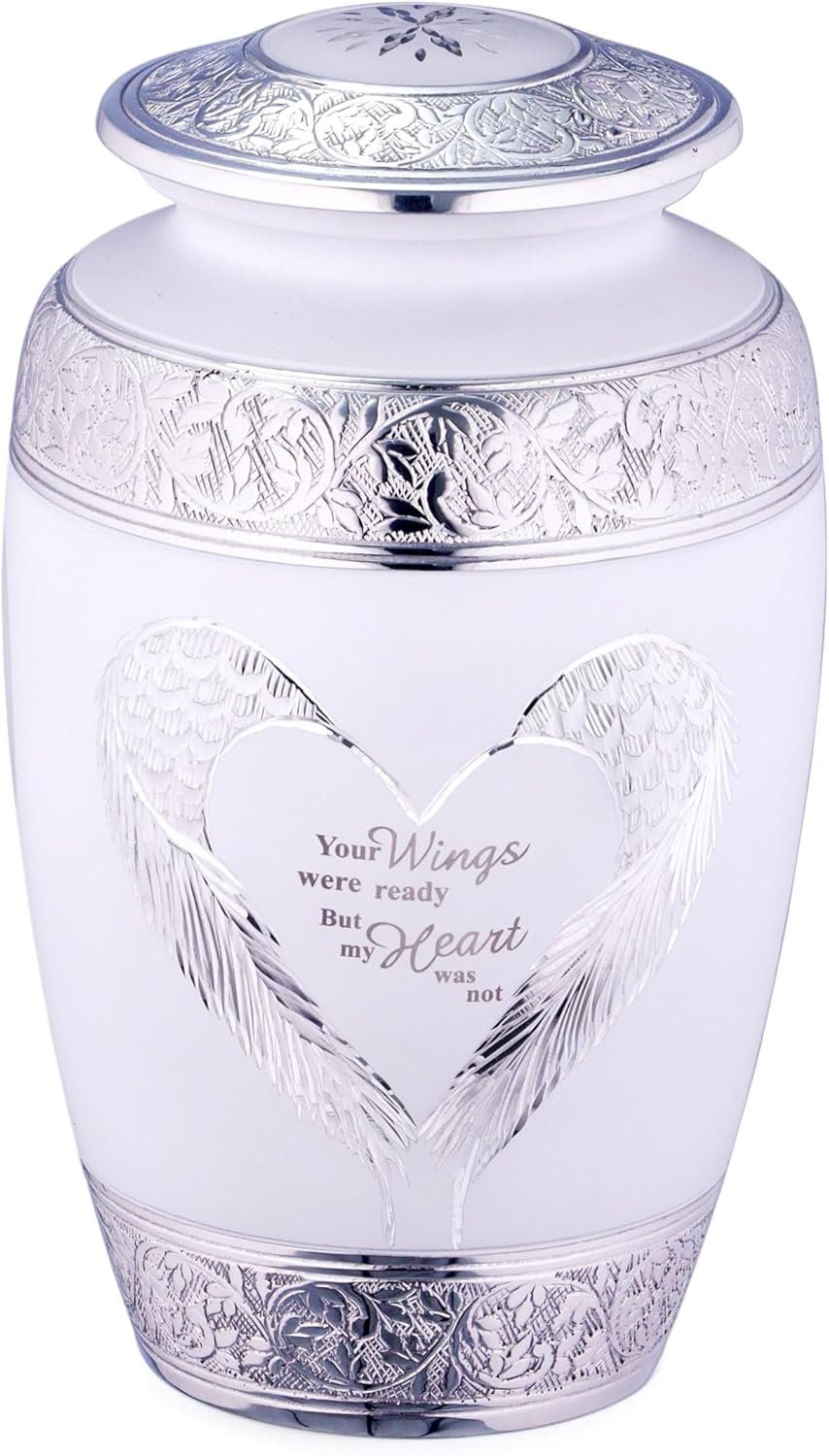 White Large Classic Urn for Ashes Adult Male - Cremation Urn for Human Ashes Adult WO/Man - Cremation Urn - Funeral/Burial Urns - Decorative and Keepsake ERN, Heart Earns, 220 Cu in Volume