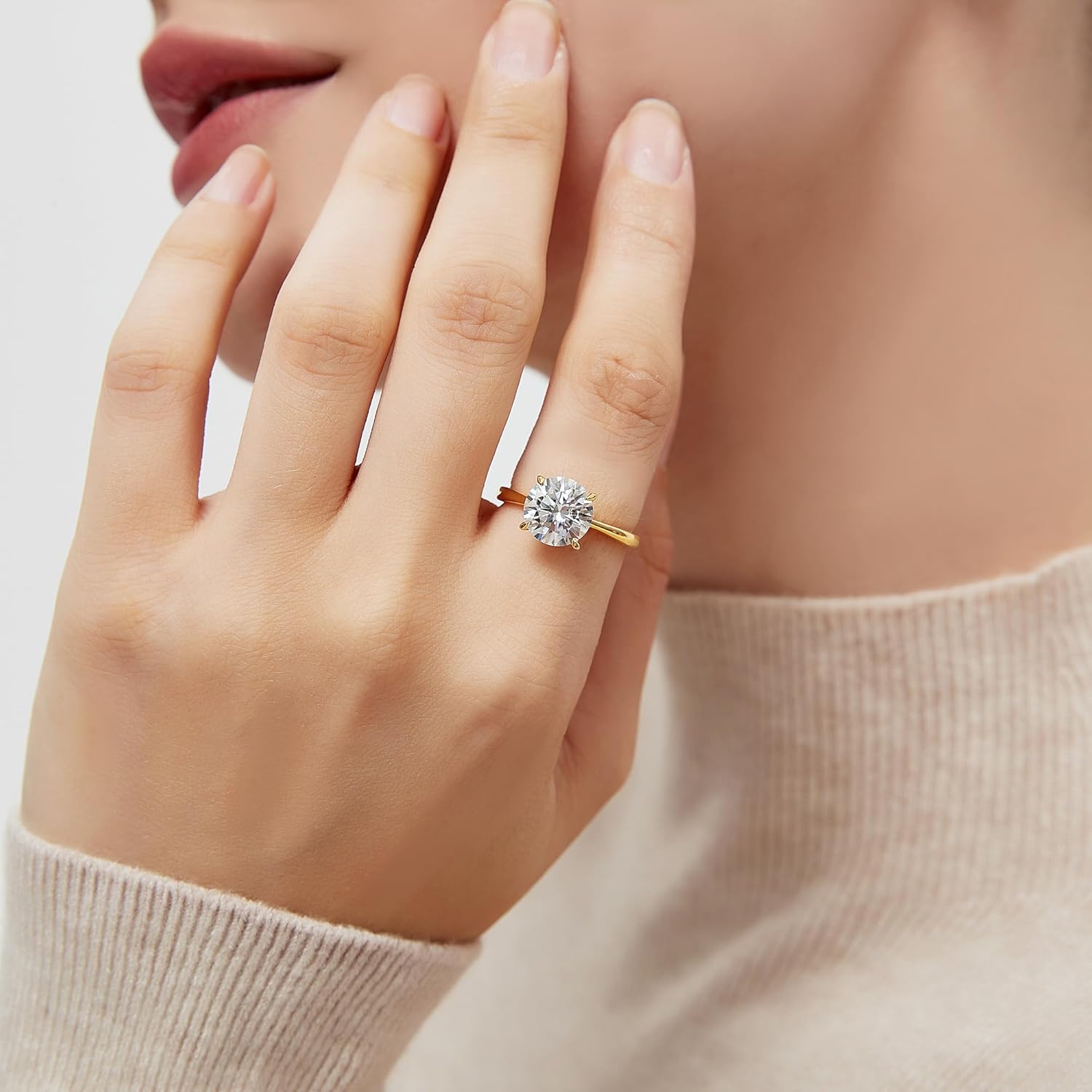 Aurora & Fiori 1/2/3/4 CT Round Moissanite Engagement Ring for Women, D Color VVS1 Solitaire Moissanite Ring S925 Sterling Silver with 18K Yellow/White Gold Plated - Image 4