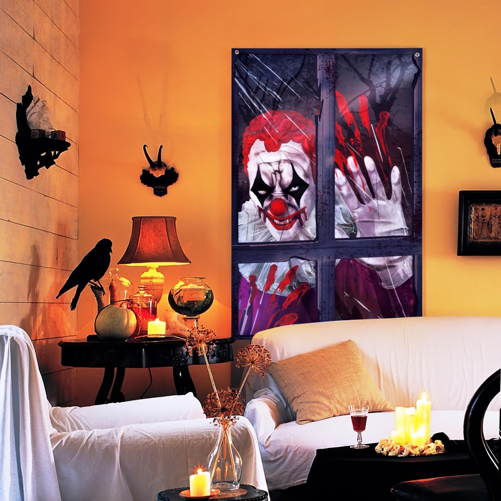 Halloween-Vorhang Mit Grusel-Clown – 79,5x120 Cm, Polyester, Wiederverwendbar Für Party-Deko