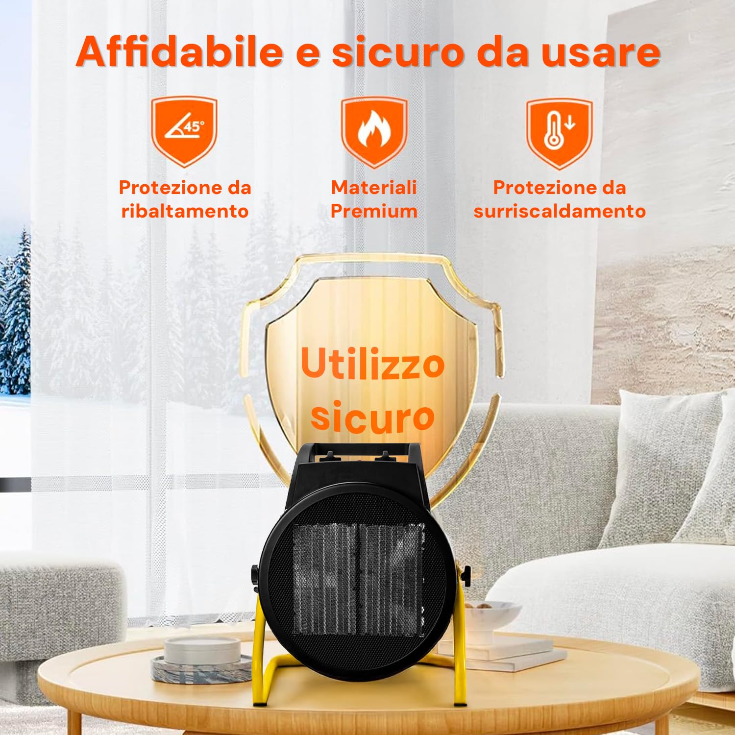 Termoventilatore In Ceramica NAIZY 3000W – Riscaldamento Rapido, Protezione Da Surriscaldamento, Maniglia E Supporto Regolabile, Per Cantiere, Casa E Officina