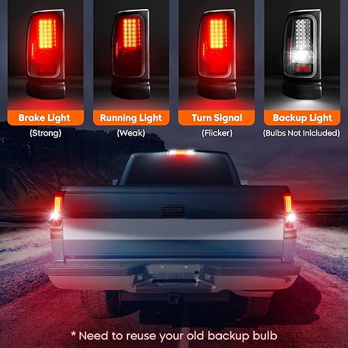 Miniatura 9 de Tresound Luz trasera LED para Dodge Ram 1500 1994-2001, Ram 2500 3500 1994-2002, montaje de luz trasera cromada, lente transparente