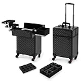AROUS Rolling Makeup Train Case, Large Storage Cosmetic Trolley 4 Tray with 360° Swivel Wheels Keys, Large Storage Traveling Cart Trunk, Cosmetic Train Cases for Nail Technicians Hairstylist, Black