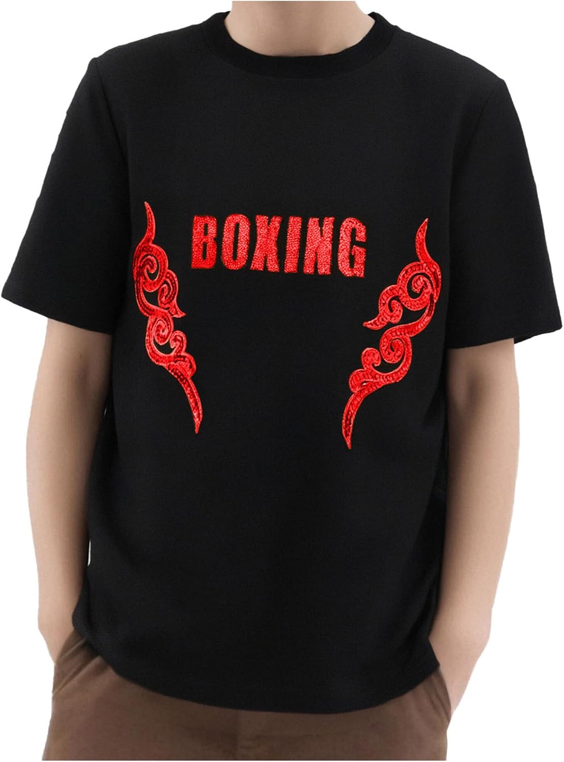 Kids Boys Boxer Kickboxing Costume Short Sleeve Letter Printed T-shirt Tees and Boxing Shorts Trunks Set