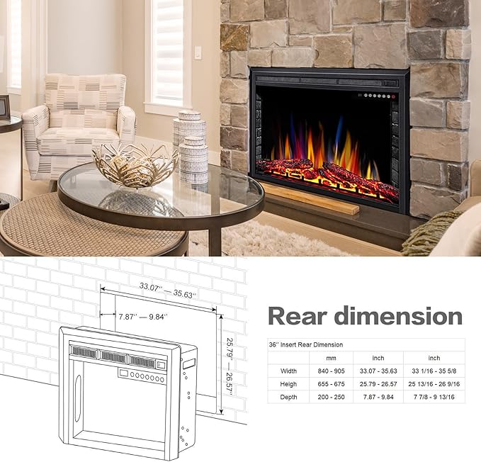 Chimenea Eléctrica Insertable Electactic 36", Pantalla Táctil, Control Remoto miniatura 6