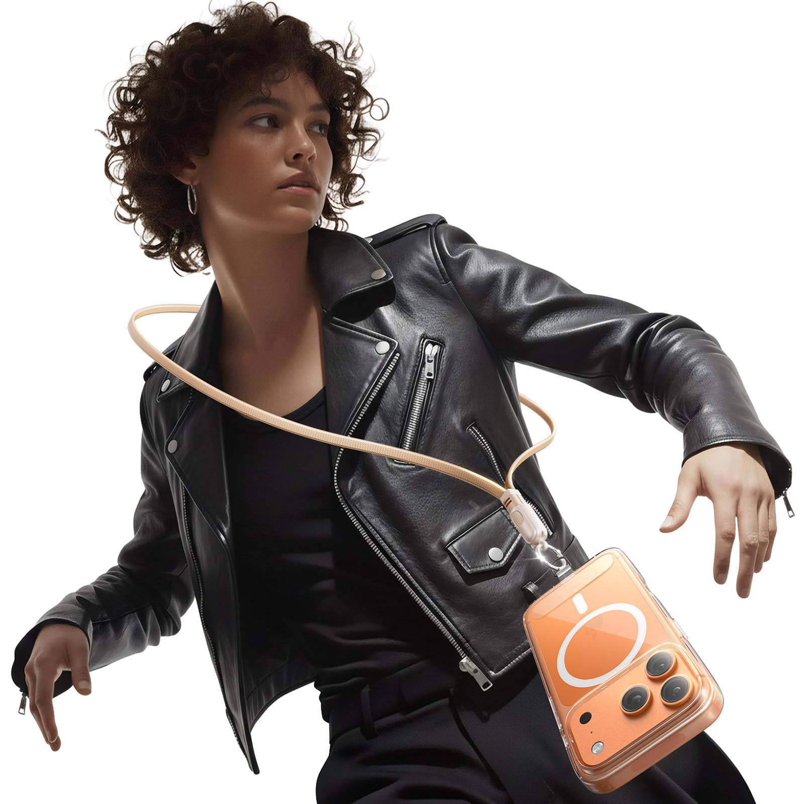 LISEN Crossbody Lanyard Teacher, 60W USB C Cable for iPhone Air 17 16 15, Anti-Theft Phone Chain Crossbody Phone Strap for Most Smartphones, Cell Phone Neck Holder for Women, Desert Gold