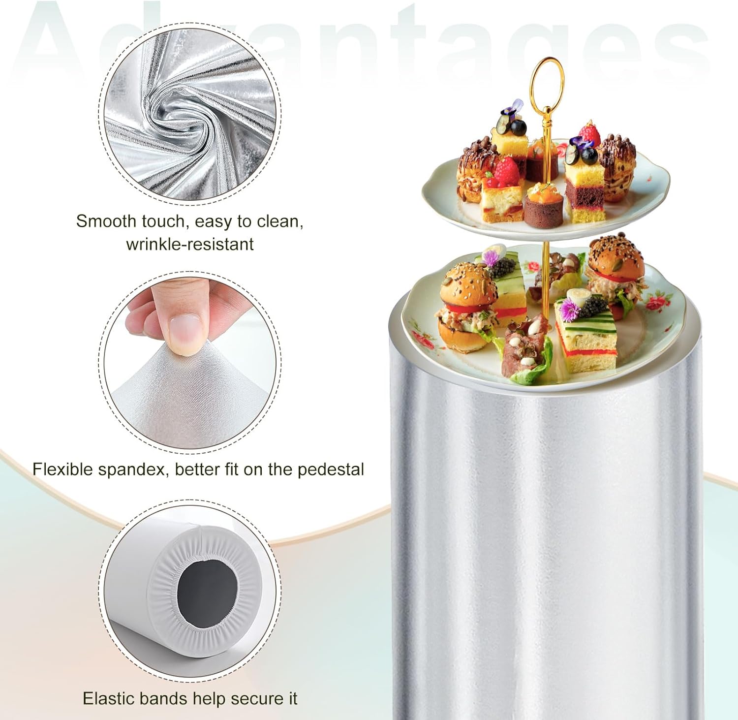 uxcell Set of 5 Silver Tone Cylinder Spandex Stand Covers, Plinth Stand Cover for Party Wedding Birthday Decoration, Only Contains Cylinder Covers (Foil Fabric)