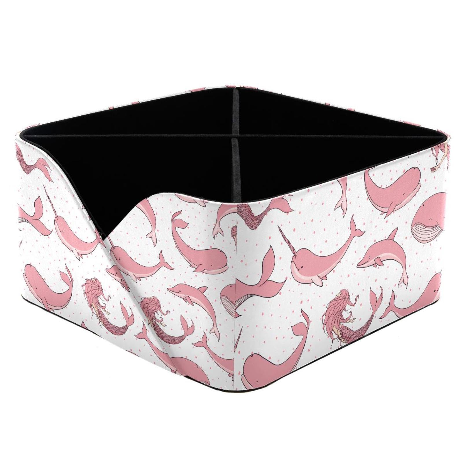 KengjuTesu Pink Whales Unicorn Mermaids Narwhals Dolphins Pattern Desktop Organizer Pen Holder, Rectangular Pencil Cup for Office, Study and Makeup Stations