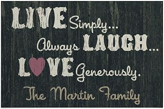 Live Laugh Love Personalized Doormat - Black Custom Entry Door Mat with Name Printing on Durable 1/4" Thick Low Profile Welcome Mat, Indoor Outdoor, Non Slip Rubber Backing, Rectangular, 18x27
