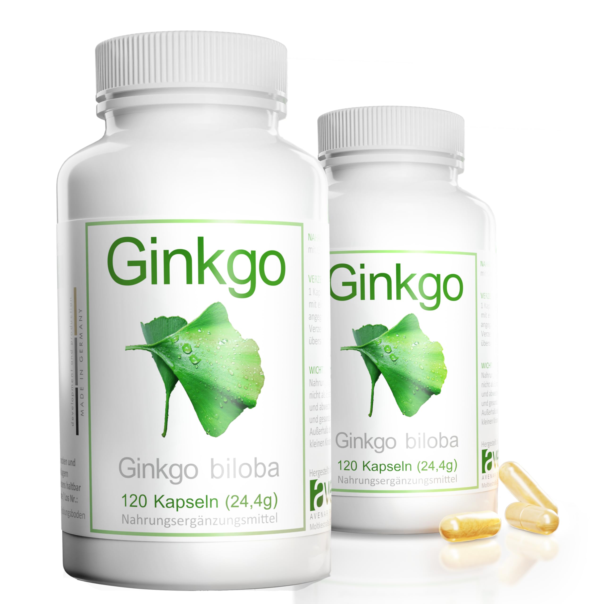 2 x poudre de feuilles de Ginkgo biloba 420 mg | de pharmacie | 120 gélules par paquet de 4 mois | Haute pureté, fabriqué en Allemagne | hautement dosé, naturel, végétalien, sans extrait, vainqueur du