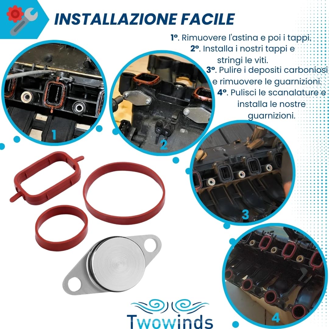 Kit Annullare Farfalle Collettore Aspirazione (22mm) Compatibile con BMW E87 E46 E90 E39 E60 E61 E65 E83 E53 - Rimozione Swirl Flap - Eliminazione Valvole Swirl (4 tappi, 9 Guarnizioni)