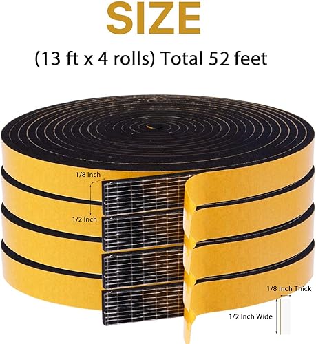 Miniatura 2 de Burlete para puerta, 4 rollos, 12 pulgada de ancho x 18 pulgadas de grosor, total 52 pies de largo, cinta adhesiva de espuma para aislamiento de