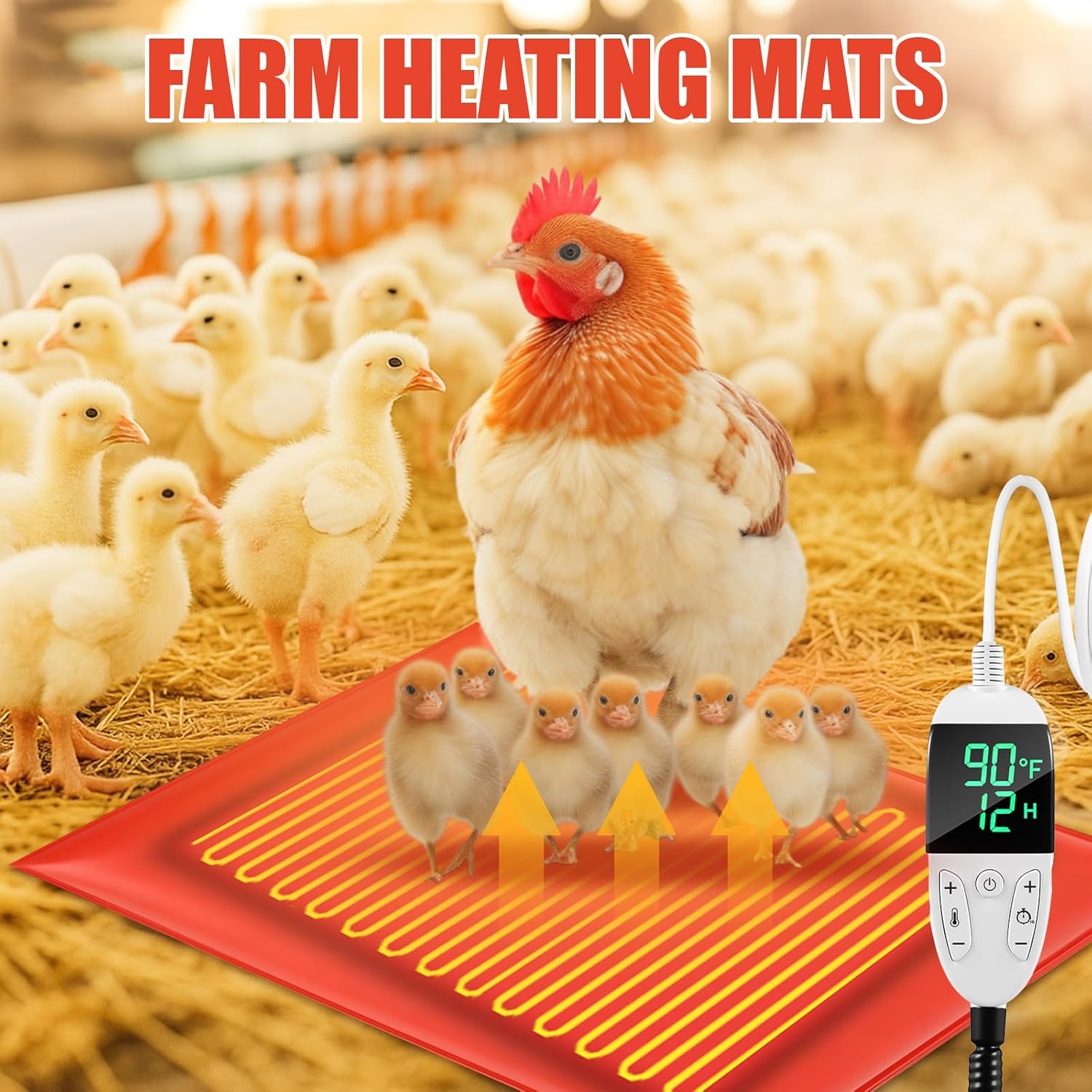 4 Pack Heated Chicken Pad for Brooders Small Animal Pet Heating Pad Warming Chick Nesting Mat with Temperature and Timer Waterproof Chicken Coop Heater Mat(15.7 x 12.6 Inches)