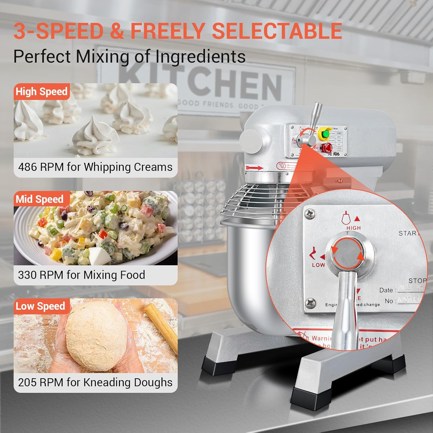 15Qt Commercial Food Mixer with Timing Function, Commercial mixer 3-Speed Adjustable Heavy Duty, Electric Stand Dough Mixer with Stainless Steel Bowl for Bakery Pizzeria (Upgraded)