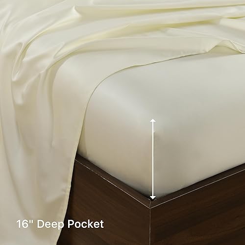 Miniatura 4 de NATUREFIELD Softter - Juego de sábanas de bambú de 400 hilos, tamaño Queen con textura satinada, bolsillo profundo de 16 pulgadas, sábana bajera de
