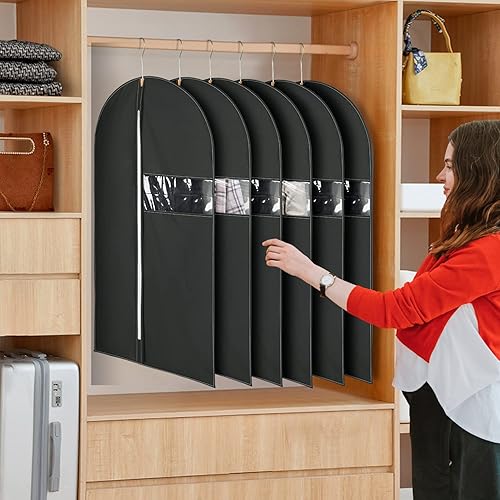 Miniatura 6 de HWAJAN Paquete de 6 bolsas de ropa de 24 x 40 pulgadas para almacenamiento de tela no tejida, bolsas de vestir moradas para colgar ropa, bolsas de