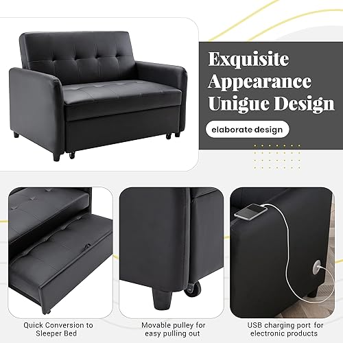 Miniatura 158 de Sofá cama biplaza de terciopelo convertible y moderno con cama desplegable, respaldo ajustable y 2 almohadas lumbares, para espacios pequeños (gris