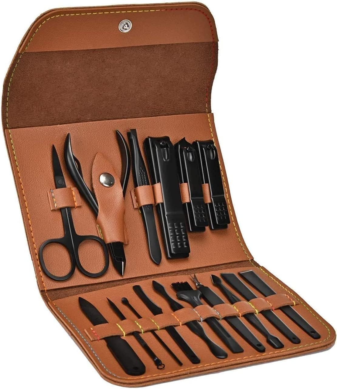 Complete 16 in 1 Professional Stainless Steel Manicure Set Precision Grooming For Women And Men In Stylish Folding Case