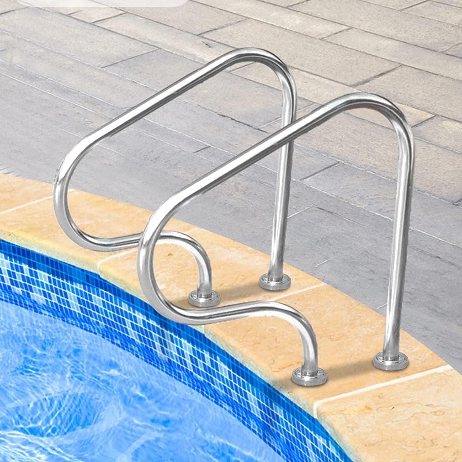 Main courante de piscine en acier inoxydable argent 80x80 cm pour bassin creusé