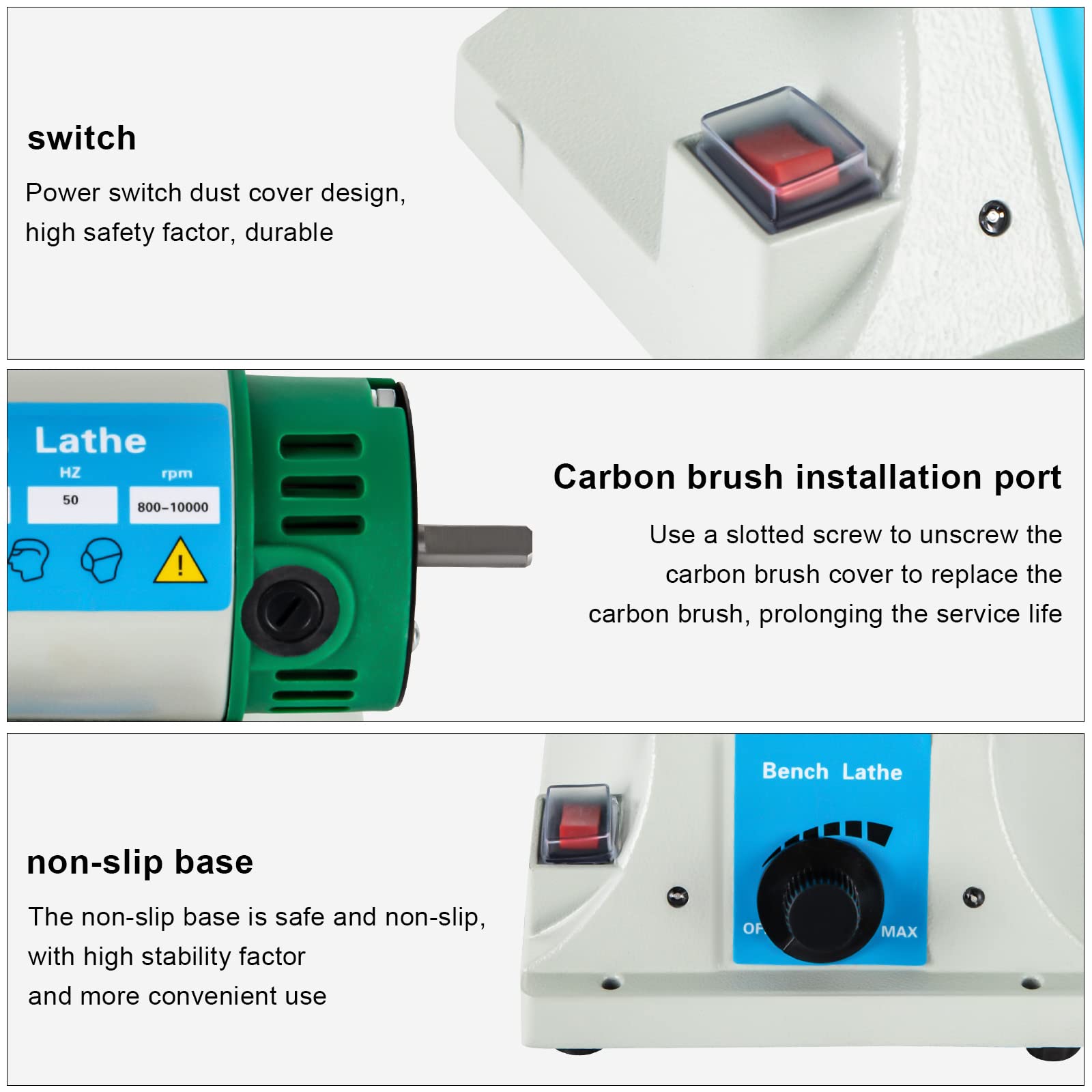 Banco Pulidor de Mesa 320w,Eléctrico Máquina de Pulido Joyería 800 a 10.000 Tr/Min con 2 Ruedas de Tela y 2 Lijadoras de Fibra,Para el Motor de Torre Dental de la Joyería