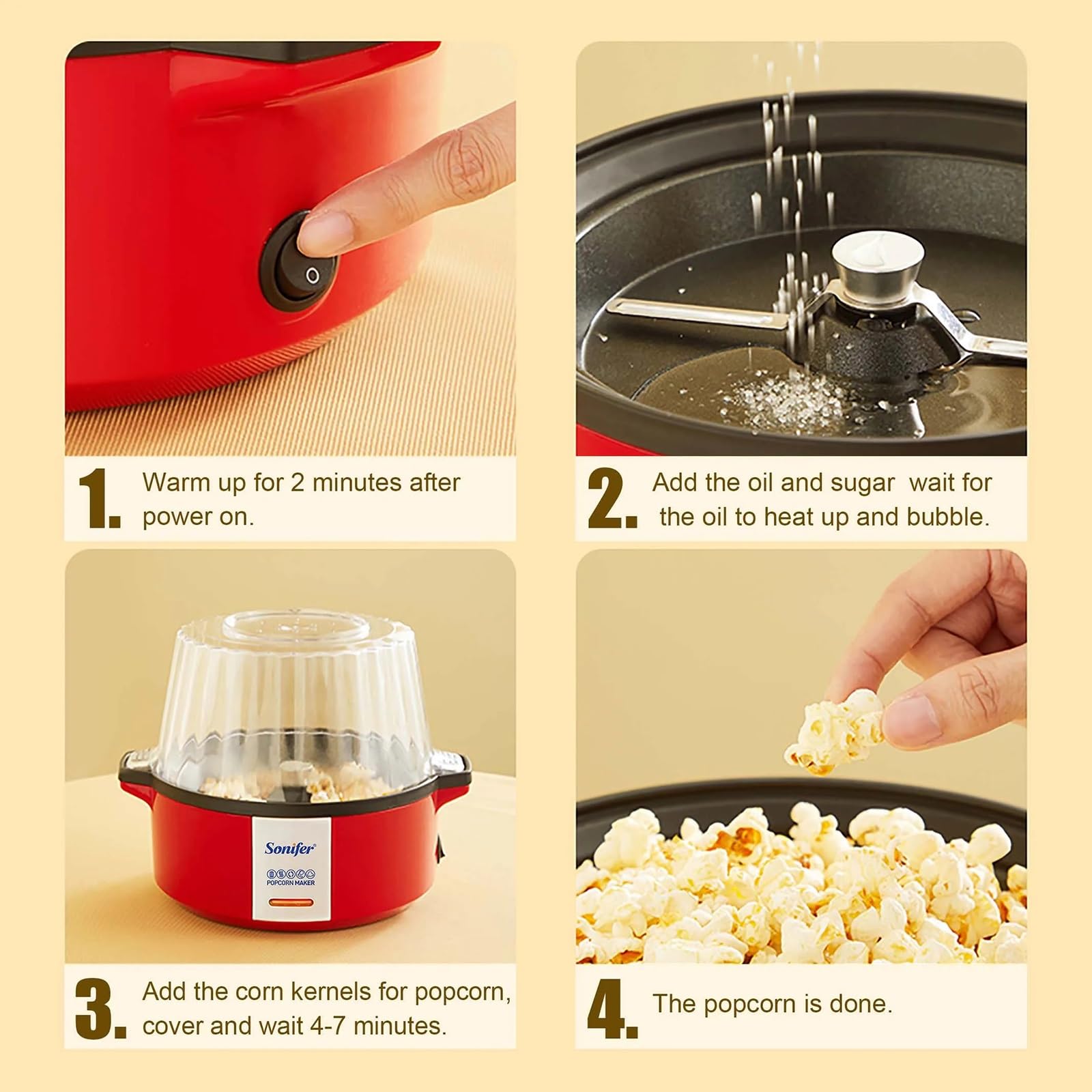 Palomitero Máquina de palomitas maíz for el hogar, máquina sin aceite aire caliente saludable for cocina, aperitivos película hechos en casa for niños Máquina palomitas familiar