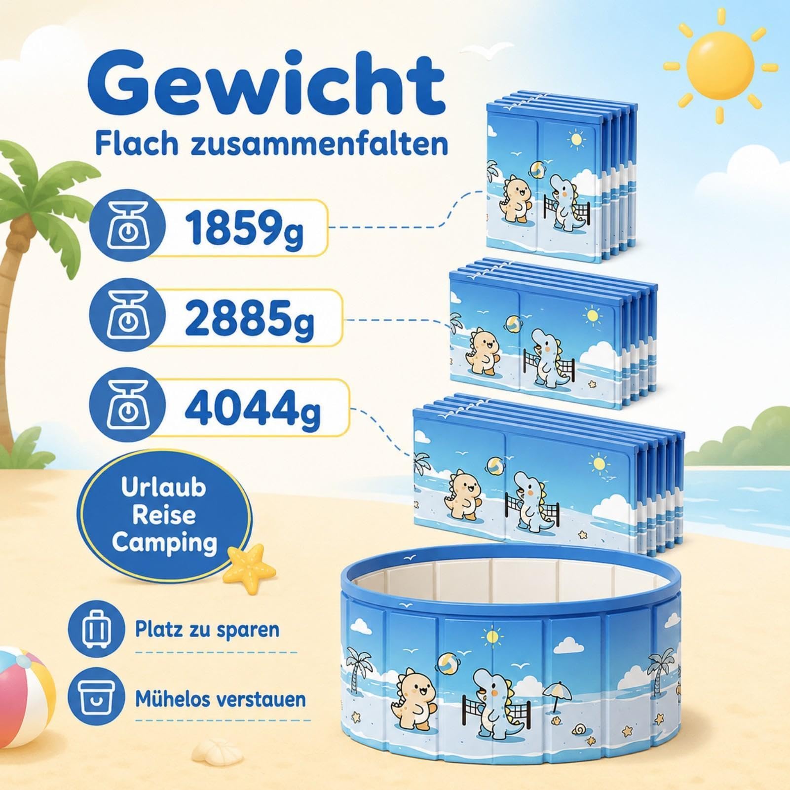Großer Faltpool Outdoor - Anti-Rutsch Kinderpool Mit Ablaufschlauch | Tragbares Schwimmbad Für Zuhause, Garten, Hinterhof, Terrasse, Reise, Camping