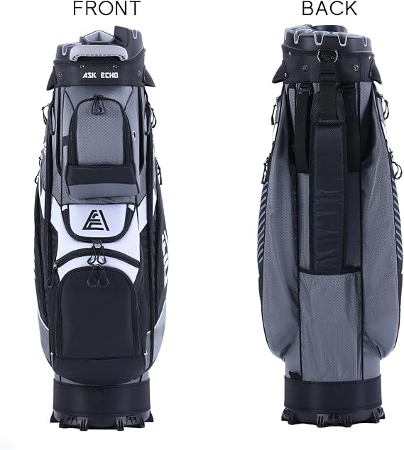 ASK ECHO T-Lock Golf Cart Bag with 14 Way Organizer Divider Top, Premium Cart Bag with Handles and Rain Cover for Men