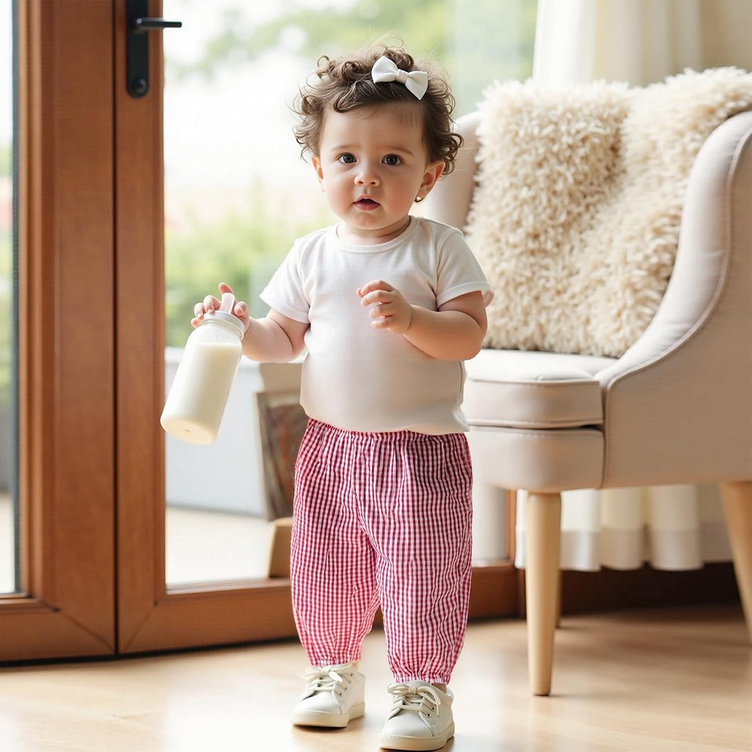 Kids Toddler Boys Girls Gingham Pants Elastic Waist Plaid Loose Baggy Trousers Casual Spring Fall Bottoms Sweatpants P-red 12-18 Months image 3 of 8 B0FK2BQKPR