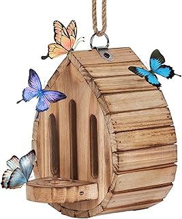 Butterfly House Butterfly Habitat Garden - Wooden Butterfies Houses with Feeder Hanging Garden Decoration Natural Nesting Box for Butterflies Bugs Moths & Lacewings