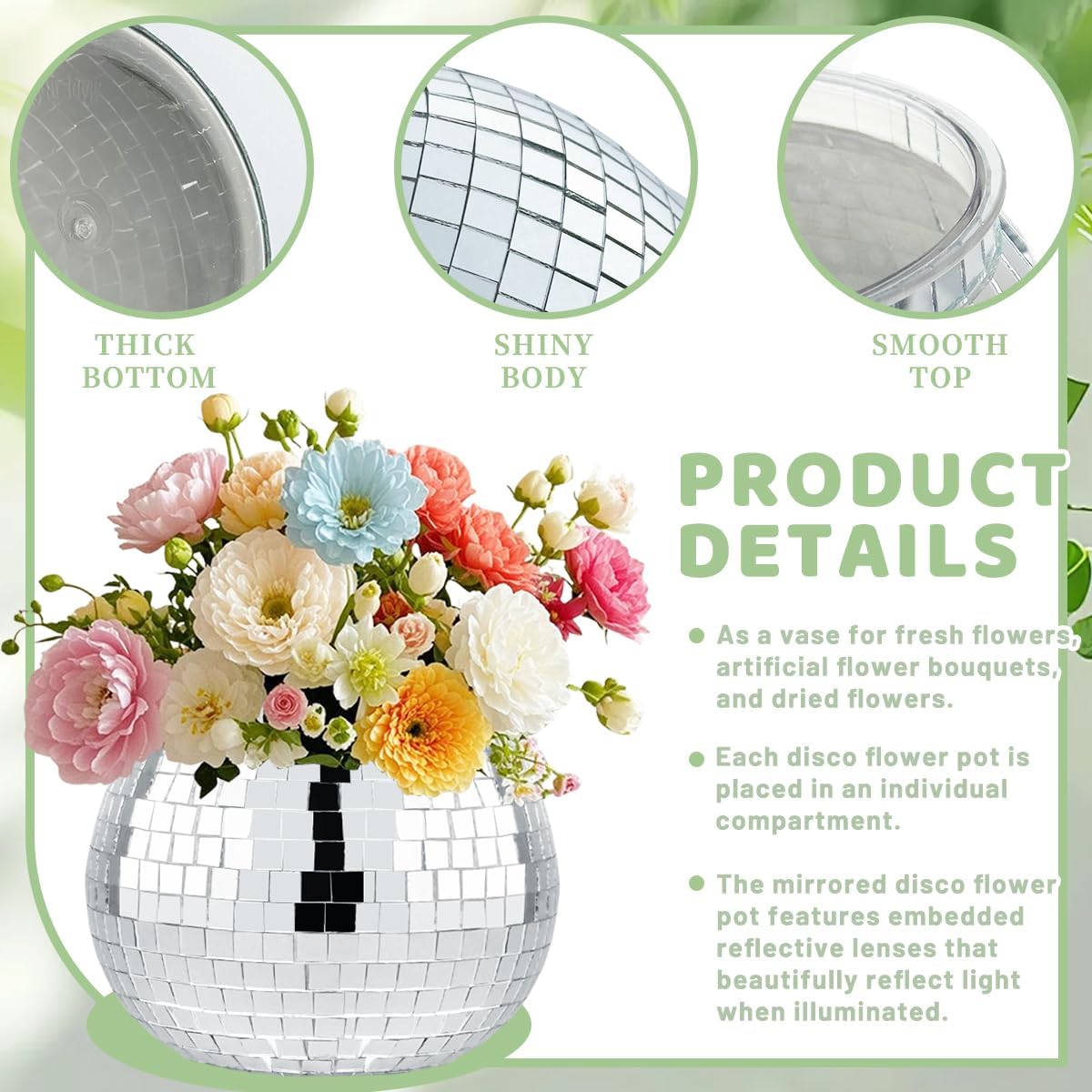 4 PCS Disco Ball Vase & Candle Holder, 4x4.7inches Mirrored Disco Ball Planter - Perfect Decoration for Living Room, Bedroom, Dining Table, Wedding, Party, Birthday (4x4.7 Plastic)