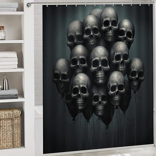 Miniatura 5 de Dunmat - Juego de 4 piezas de decoración de baño con diseño de calavera de fantasía rústica con alfombras de cortina de ducha, tapete de esqueleto