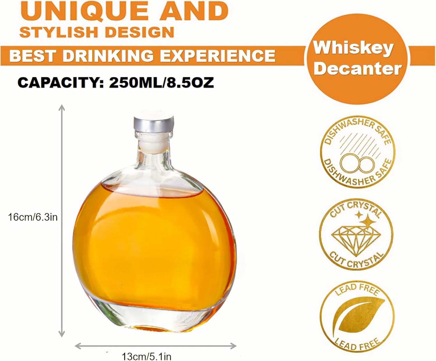 Liquor Decanter,Lead-Free Glass Decanter with Airtight Stopper