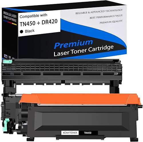 KCMYTONER Paquete de 1 cartucho de tóner negro TN450 de alto rendimiento + 1 unidad de tambor DR420 de repuesto compatible con impresora Brother