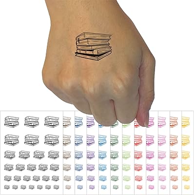 Stack Pile of Books Reading Temporary Tattoo Water Resistant Fake Body Art Set Collection - Yellow (One Sheet)