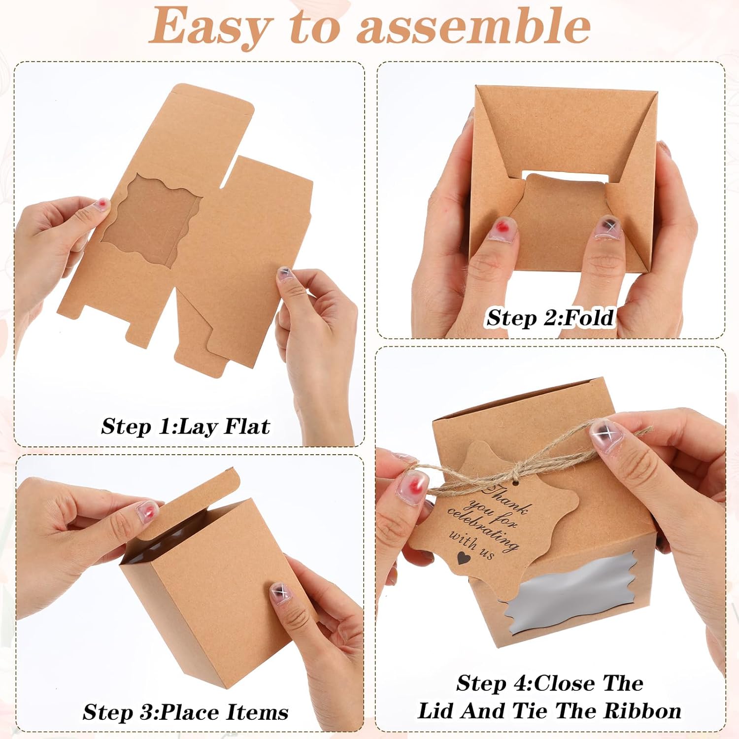 Lemecima 50 Set Candle Gift Box Transparent Gift Packaging Box for 4-10 oz Candles 50 Paper Thank You Tag with Ropes for Wedding Birthday Baby Shower Party Favor, 3.35 x 3.35 x 3.94 in (Brown) - Image 3