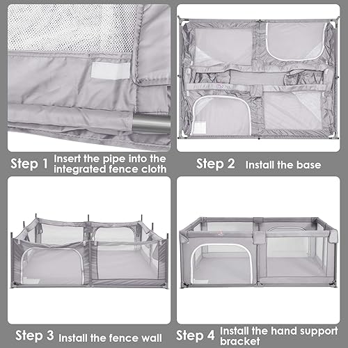 Vista 31 de Costzon Corralito para niños pequeños, corralito extragrande para interiores y exteriores con bolas oceánicas, ventosas antideslizantes, manillares