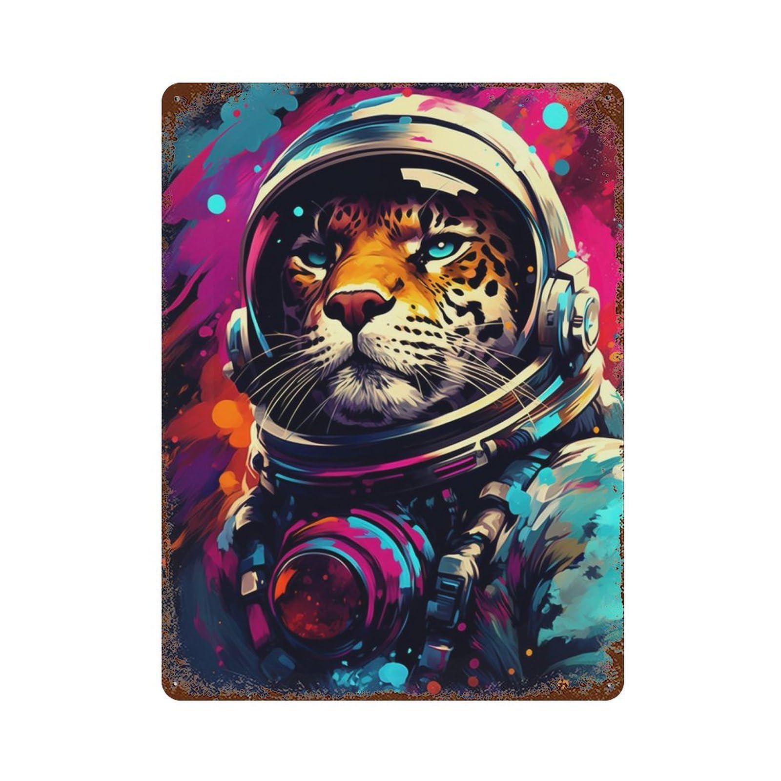 Jaguar Astronaut Space Explorer Vintage Rust Metal Sign 15.7"x11.8", Ideal for Bistro, Counter And Cafe Decor