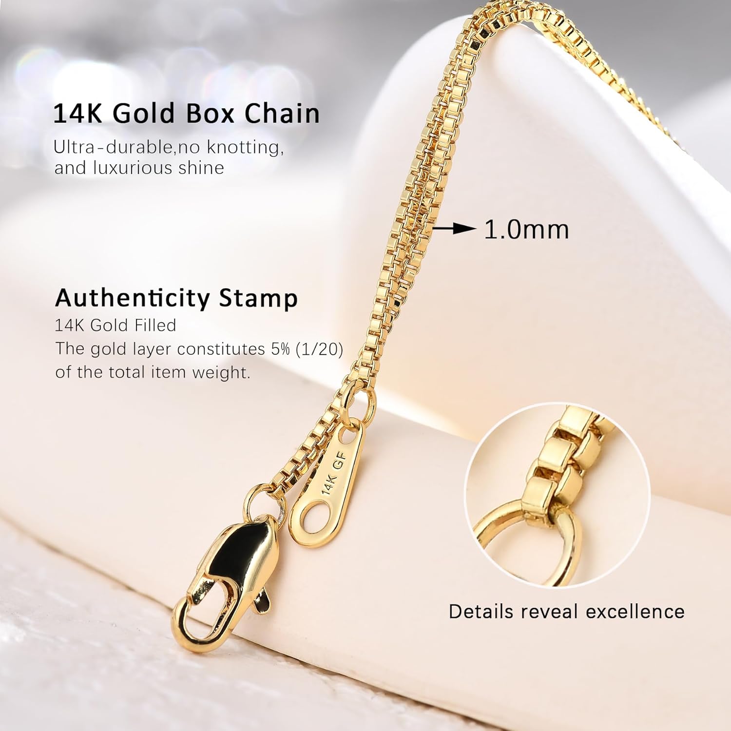 1mm Gold Box Chain Necklace 14K Gold Chains for Men & Women Dainty Non-tarnish Necklaces Unisex Gold Jewelry Gifts Sweat Proof and Fade Resistant Lifetime Quality(18-24Inches) - Image 4