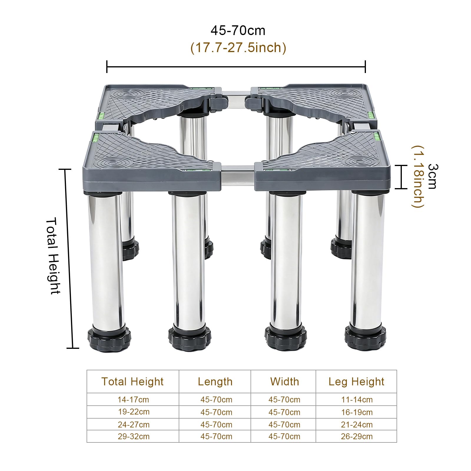 Soporte universal ajustable para lavadora, secadora, pedestal con patas de acero inoxidable y patas antideslizantes, soporte antivibración, para lavadora, secadora, nevera