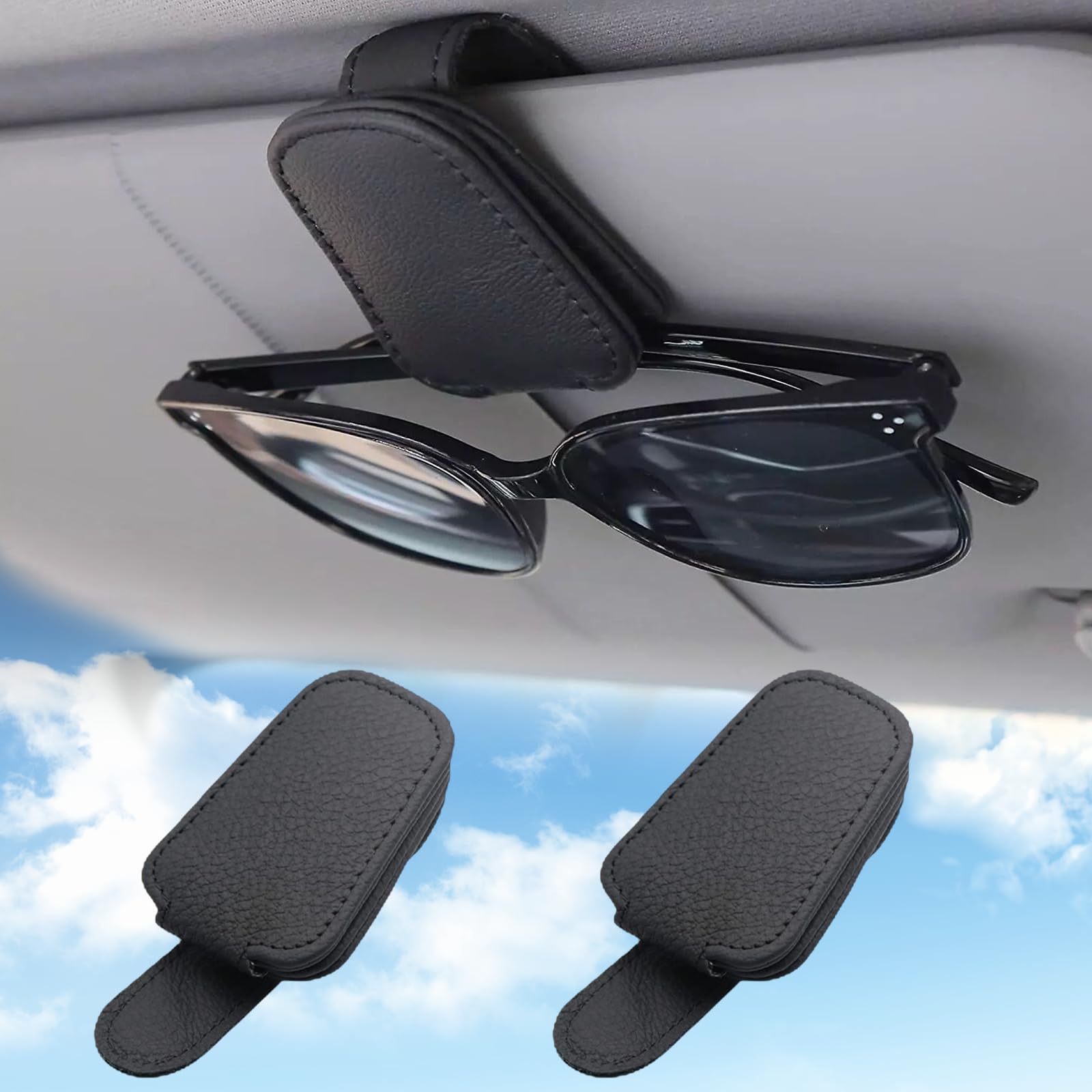 Elfinfi 2 Piezas Porta Gafas Magnético Para Coche - Sujeta Gafas De Sol Al Parasol, Organizador Práctico Y Elegante (Negro)