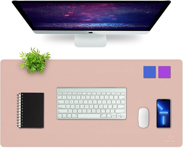 K KNODEL Desk Mat, Office Desk Pad, PU Leather Desk Blotter, Laptop Desk Mat, Waterproof Desk Writing Pad for Office and Home, Dual-Sided (40 x 80cm, Pink/Silver)